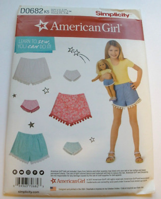 Simplicity Pattern 8401 Learn to Sew 18  American Girl Doll, & Girl s Shorts 3-6