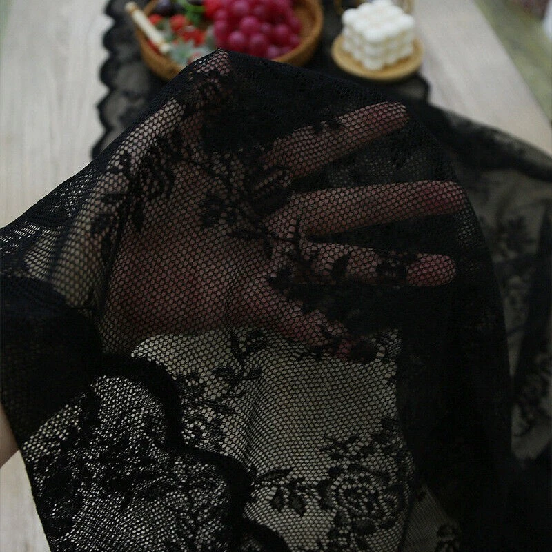 70x300cm Black Vintage Embroidered Lace Table Runner Wedding Party Dining Decor - Image 4 of 4