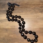 Hawaiian Kukui Nut Black Bead Necklace Heart Shaped Seeds on Ribbon Boho Jewelry — photo 1