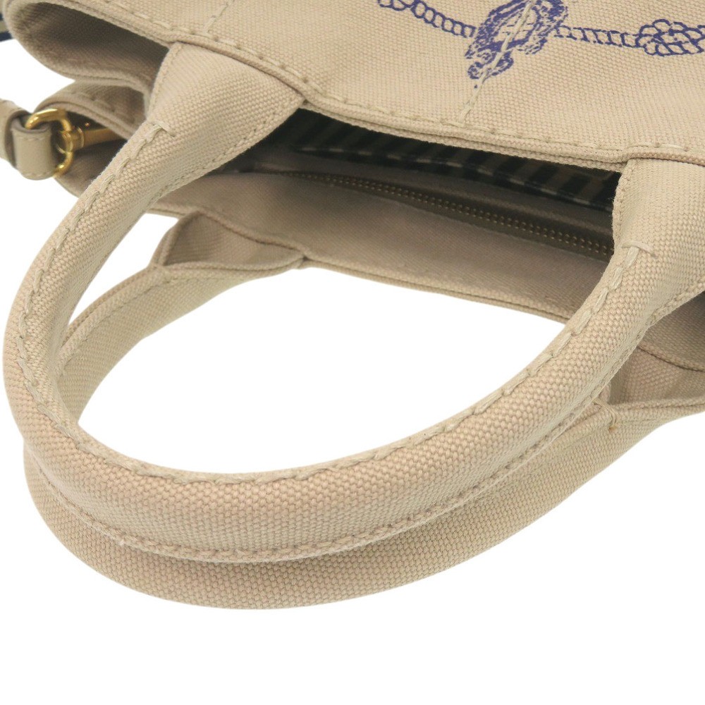 Excellent Condition Prada Canapa Mini 1BG439 Canvas Beige Navy Tote Bag 0800 PRA thumbnail 6