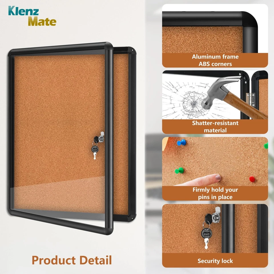 26x20 Enclosed Cork Bulletin Board Tamper-Proof Dispaly Case,Aluminium Frame,... - Image 3 of 4