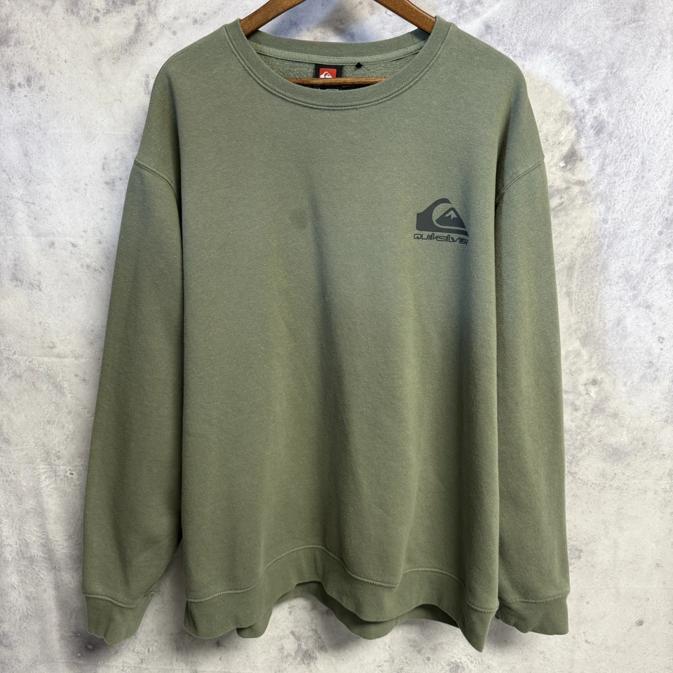 复古 Quiksilver 卫衣男式 2XL 28.5x29.5 绿色冲浪溜冰鞋 Y2K 90 年代 — 第 2/4 张图片