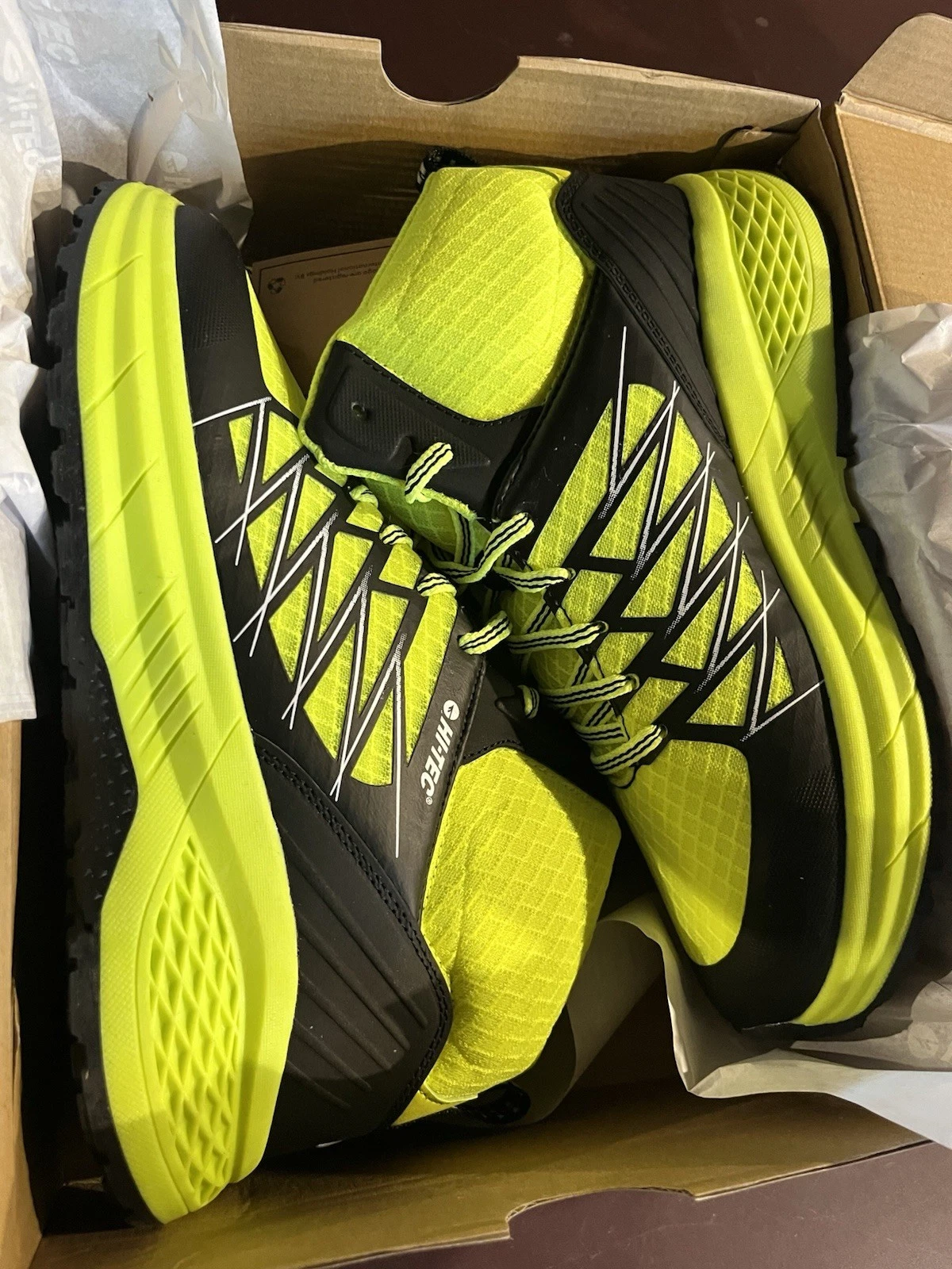 Hi-Tec Black and Neon Lime Trail Running Shoes Size 8.5