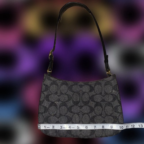 Vintage COACH Anthracite Wool & Leather Signature Monogram Small Hobo Bag | Y2K - Picture 6 of 14