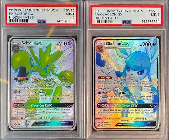 SEQUENTIAL PSA 9 SCIZOR GX SV72 GLACEON GX SV55 HIDDEN FATES SUN MOON POKEMON BM