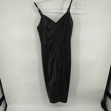 Forever 21 Black Faux Leather V Neck Spaghetti Strap Bodycon Mini Dress Size S