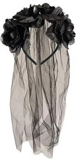 Henbrandt  Zombie Bride Schwarz Zombiebraut mit Blumen Unisex Haarreif (7304)