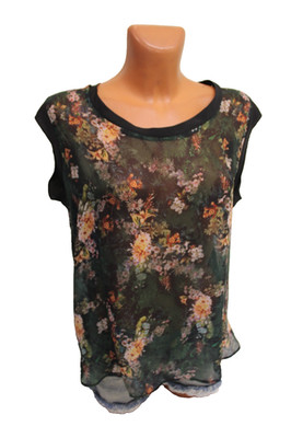 MNG Bluse XL 42 dünnes Blusenshirt Shirt schwarz grün Sommer kurzarm Damen