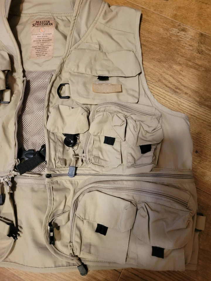 MASTER SPORTSMAN RUGGED OUTDOOR GEAR FLY FISHING VEST MEN’s SIZE Large Khaki Tan - Image 3 of 4