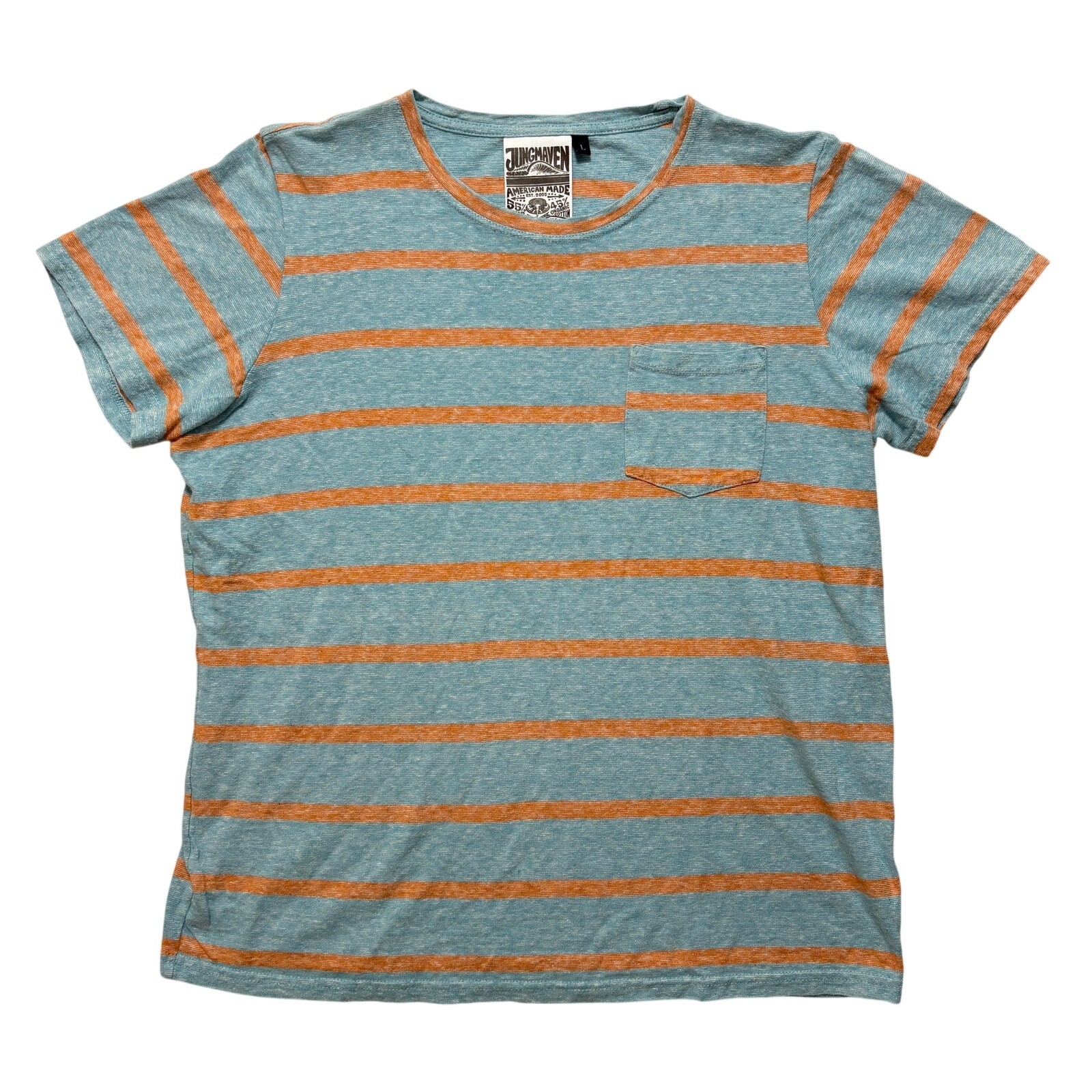 Jungmaven Striped Hemp Organic Cotton Pocket T-Shirt Men’s L Blue Orange