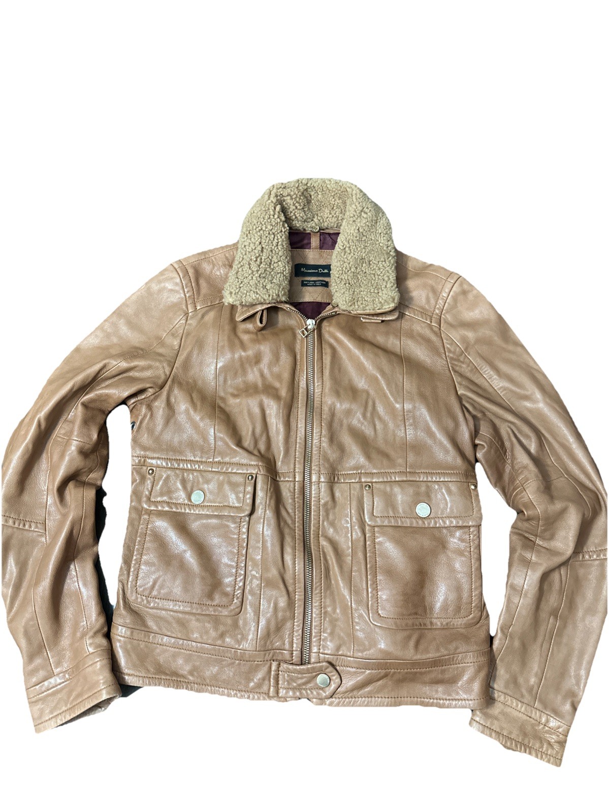 Rare Massimo Dutti Natural Leather Jacket Women Size Medium