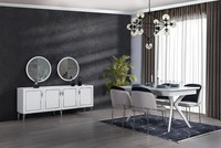 Esszimmer Komplett Set Esstisch 4X StüHle Anrichte + 2х Spiegel Gruppe
