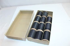 Vintage Wood Spools Black Cotton Thread #12 Silk Finish 11 Spools @ 500 YDS Each