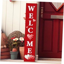 Valentine's Day Welcome Porch Sign for Front Standing Wooden Vertical Heart