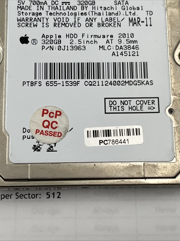 *Hitachi 320GB 5400RPM 2.5"  HDD Hard Drive 5K500 B-320 HTS545032B9A302 - Image 4 of 4