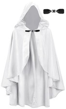 UQJE Medieval Cloak with Hood, Faux Velvet Cape for Renaissance Costume White