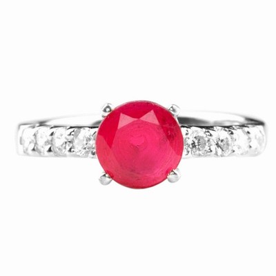 925 Silver 1.30 Cts. Natural Ruby & Certified White Diamond Ring - Tariffs Free