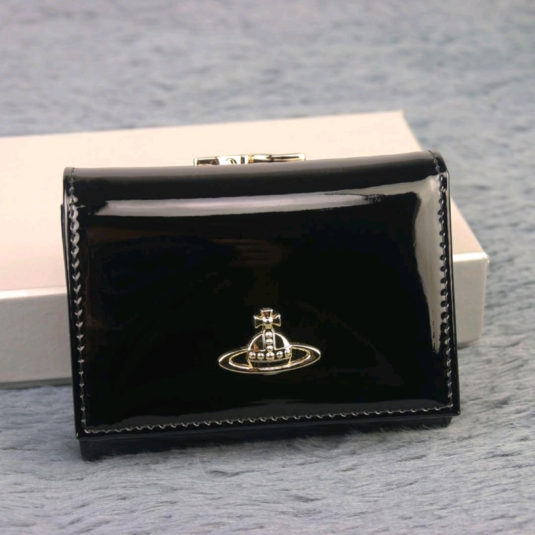 Vivienne Westwood Trifold Clasp Purse Patent leather Black Orb
