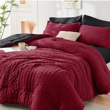 Red Black Twin Comforter Set Seersucker 5 Pieces, Twin 68"x 88" Red/Black