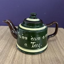 Longpark Torquay Pottery - Mottoware Teapot Green ‘Du’ee ‘av A Cup Of Tay’