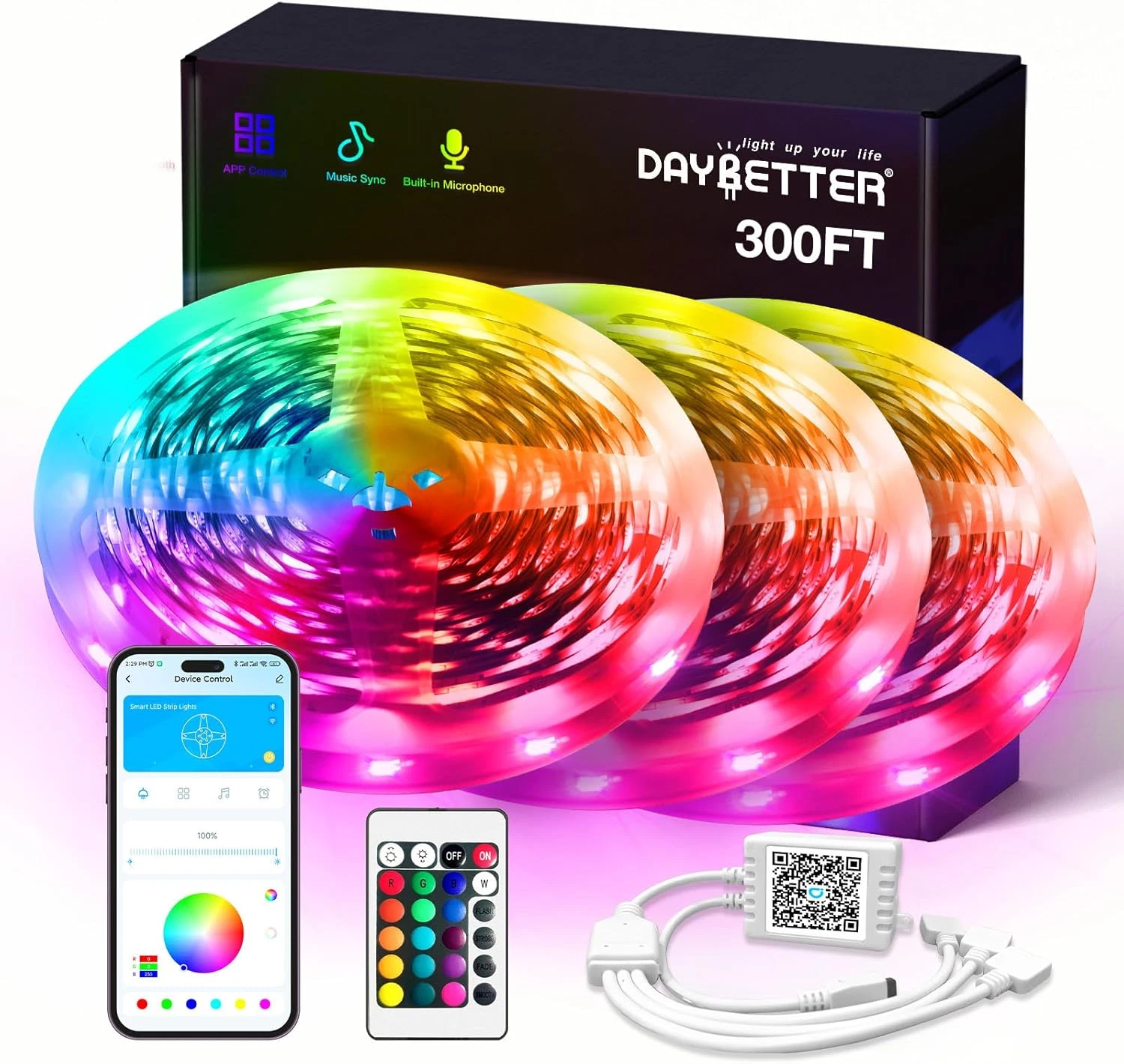 Smart RGB Led Strip Lights, 300Ft Led Lights for Bedroom with App Control, Multi