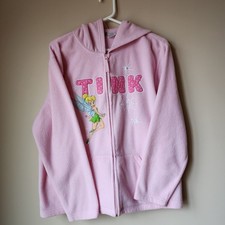 Disney Tinker Bell Hoodie Womens Size XL Tink Fleece Zip Up Sweatshirt Pink Soft
