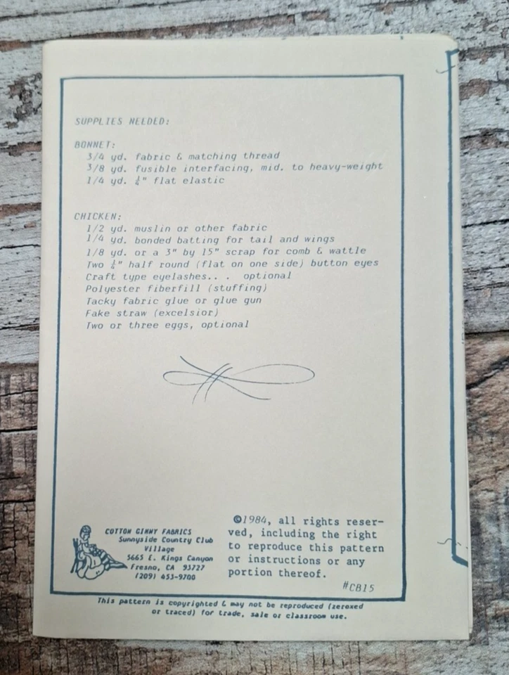 Cotton Ginny's Sewing Pattern - Chicken in a Bonnet  Uncut Pattern - Image 2 of 4