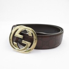 GUCCI Leather Belt Brown Guccissima Interlocking G Logo Authentic Luxury Italy