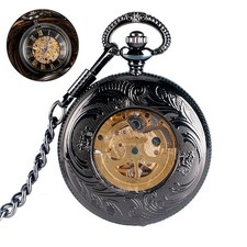 Hollow Mechanical Hand-Winding Pocket Watch Roman Numeral Skeleton Dial Gift.