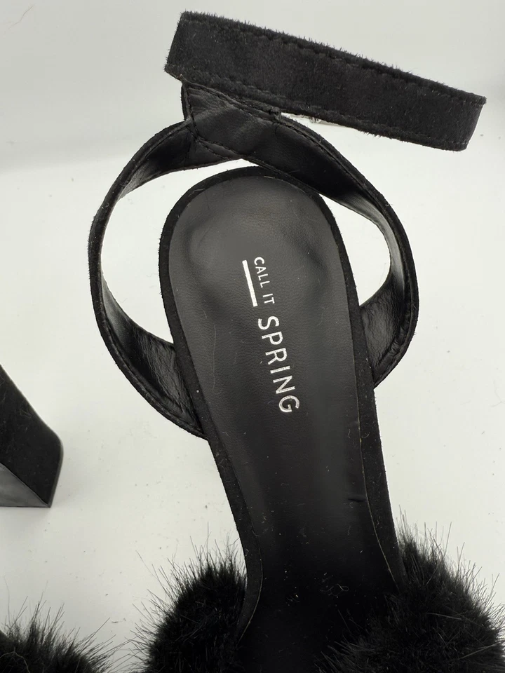 US 8.5 M Black Maribou Fur Feather Platform High Heels Faux Suede Open Toe 1477F - Image 4 of 4