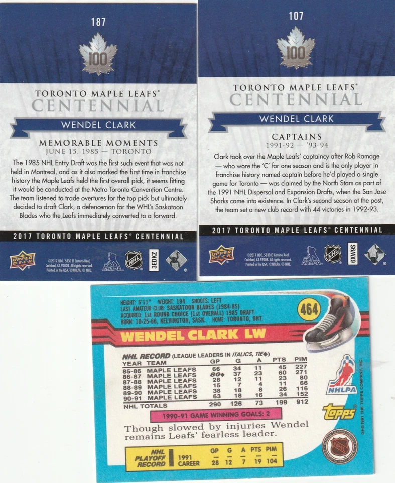 2017 Toronto Maple Leafs Centennial #187 Wendel Clark TORONTO MAPLE LEAFS +2XTRA - Image 2 of 2