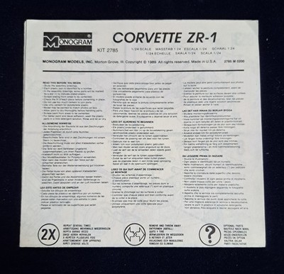 1989 Monogram 1/24 #2785 Corvette ZR-1 Instruction Sheet