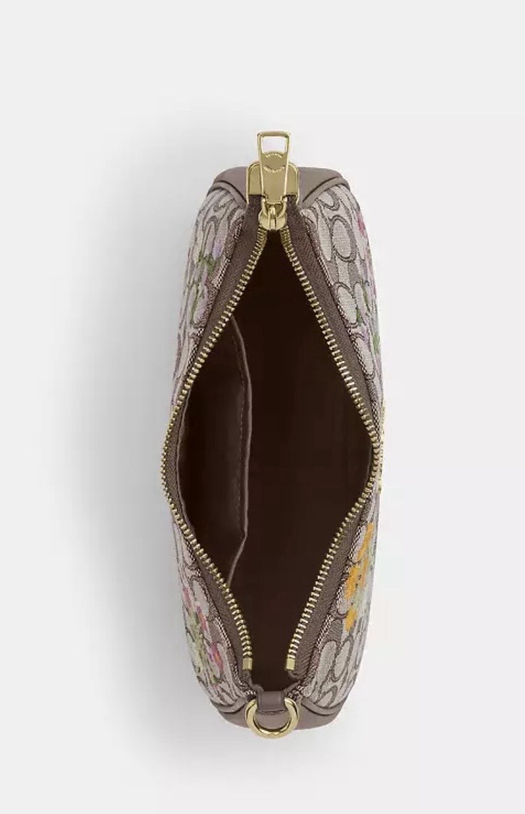 Coach Floral Applique Shoulder Bag Brown Detachable Strap Gold