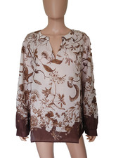 J. Jill Women's Beige/Brown Floral Batwing-Sleeve 100% Cotton Blouse Top LT