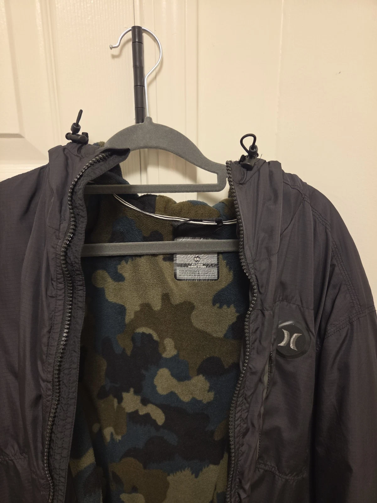 Hurley Mens Hybrid Softshell Jacket Black Hooded Fleece Lined Size 2XL Camo - product detail image 8