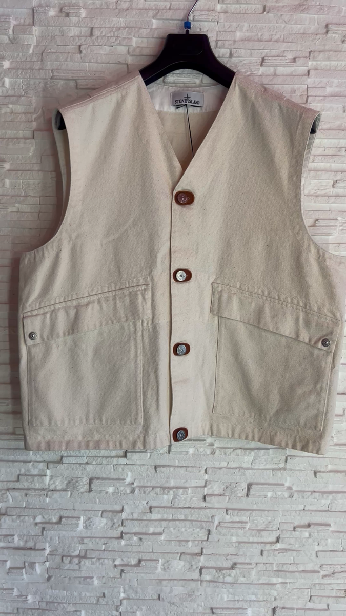 Stone Island S.I. Raw Denim Vest XL Natural Cotton Gabardine Light