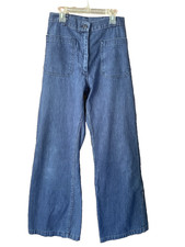 VTG 1960s USN Navy Hippie Denim Indigo Dungarees Flared Deck Trouser Jeans 26W