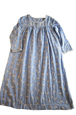 Lanz of Salzburg long Flannel Nightgown Blue Bird Print Lace Trim Small Cotton