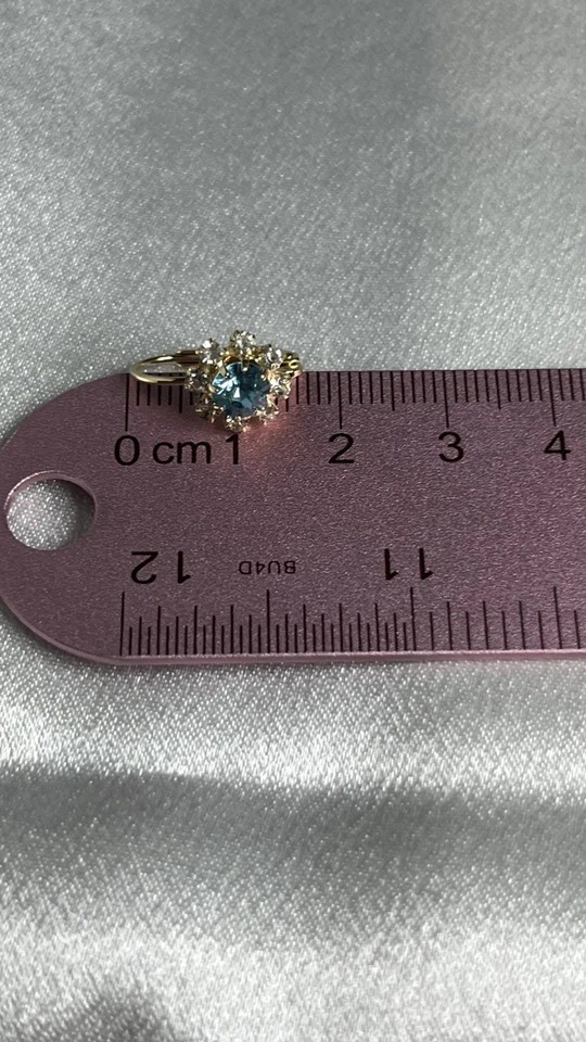 Gold Filled Brass Drop Earrings with Blue CZ Stone and Clear CZ Accents - Image 4 of 4