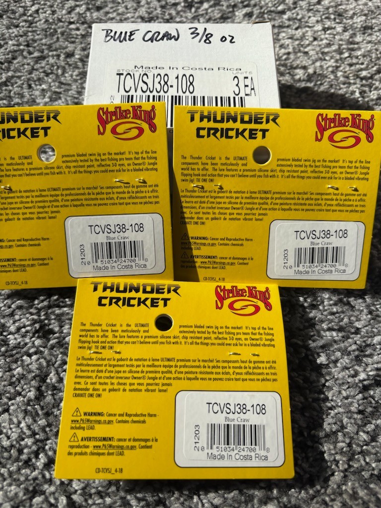 3 New STRIKE KING LURES 3/8oz THUNDER CRICKET Bladed Baits SWIM JIGS Blue Craw - Image 2