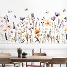 Flowers Wall Decals Boho Flower Wall Stickers Watercolor Wildflower Grass Wal...