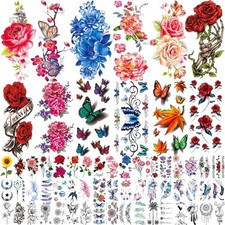 82 Sheets Flowers Temporary Tattoos Stickers, Roses, Butterflies 01-82 Sheets