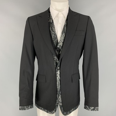 JOHN RICHMOND Size 38 Black Wool Peak Lapel Sport Coat