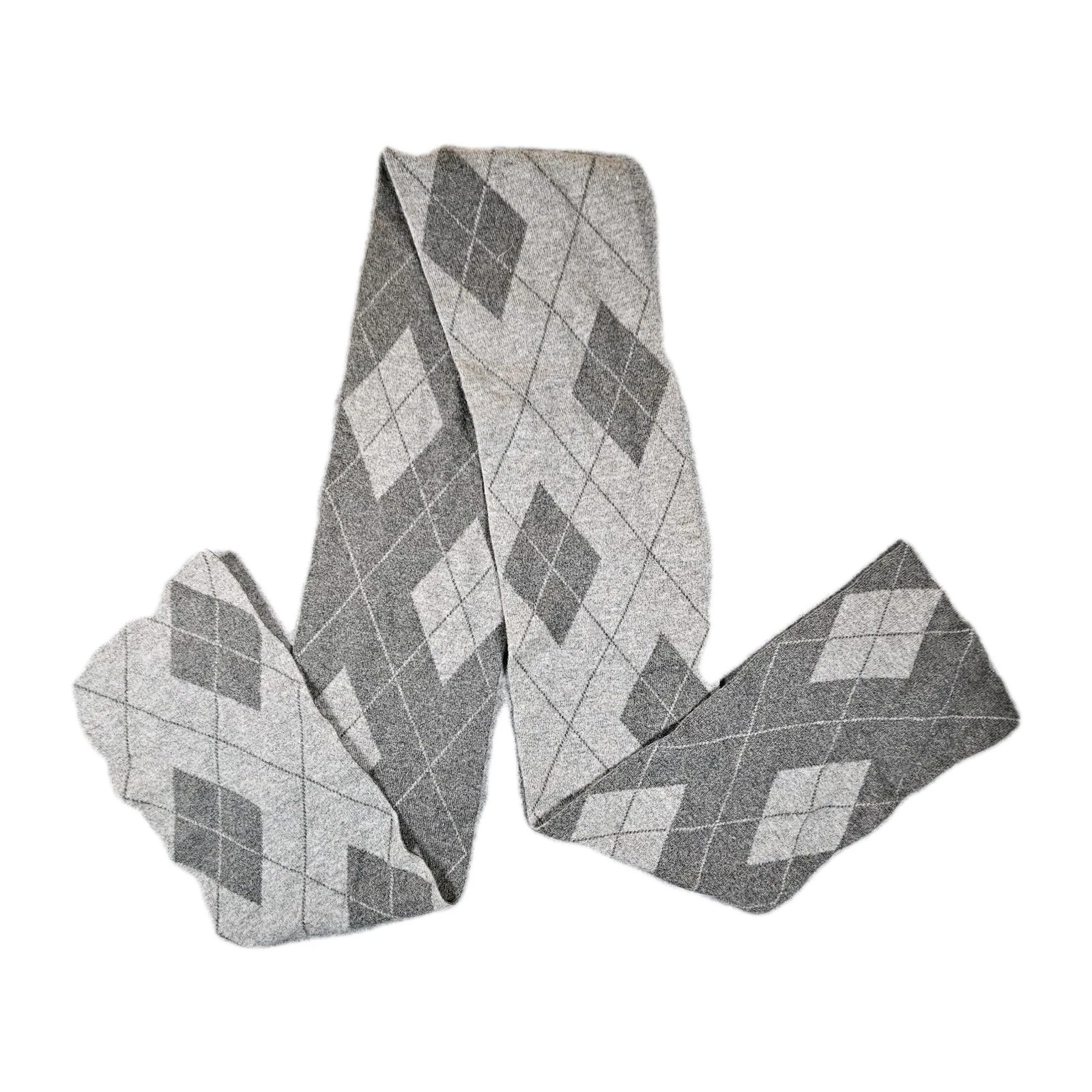 Simply Cashmere Argyle Scarf 100% Cashmere Made In Scotland Grey Diamond Knit