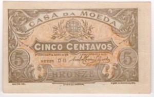 Portugal 1918 5 Centavos   Banco De Portugal Vintage Banknote P99