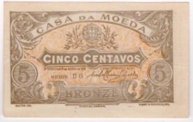 Portugal 1918 5 Centavos   Banco De Portugal Vintage Banknote P99