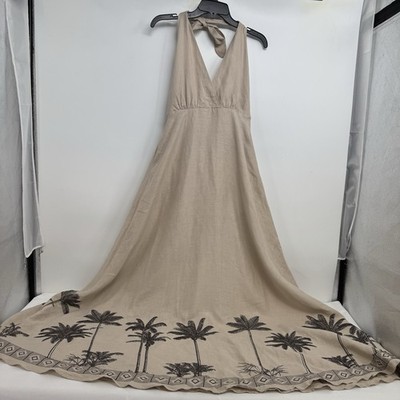NWT Chen Burkett New York Paradise Dress Size M Sand Linen Pockets