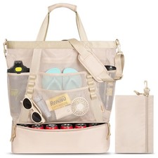 Large Beach Bag with Cooler Mesh Beach Tote for Women Insulated Pool Bag
