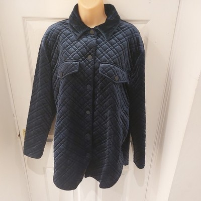  M&S navy blue velour Velvet  quilted Shacket Jacket size 14 autumn 