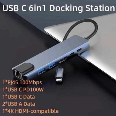  USB C Docking Station Type-C to 4K@30Hz HDMI-compatible, RJ45 100Mb